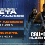 Affiche promotionnelle indiquant les dates de la bêta de Call of Duty: Black Ops 7, avec l'accès anticipé du 2 au 5 octobre et la bêta ouverte du 5 au 8 octobre.